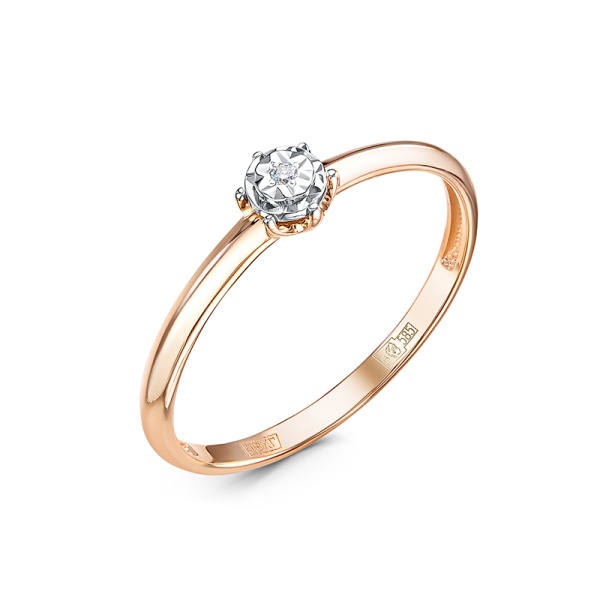 Кольцо из красного золота с бриллиантом