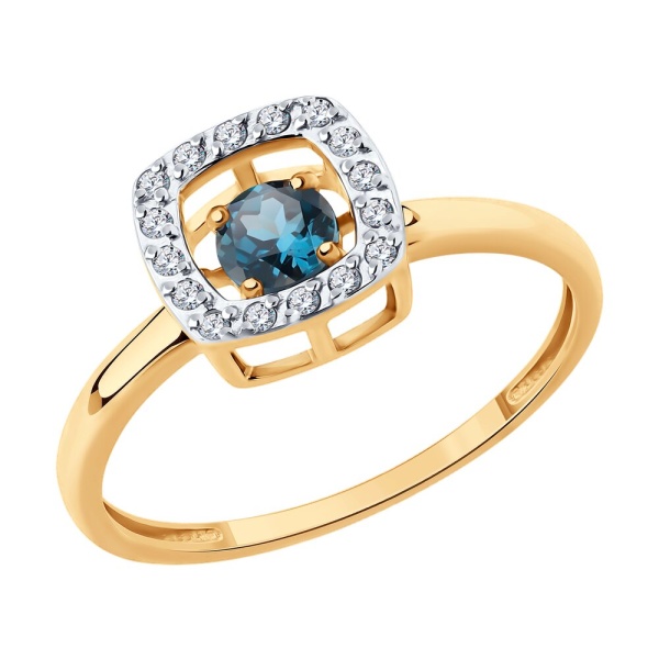 Кольцо из красного золота с топазом и фианитами