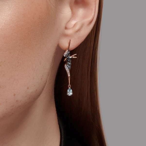 Серьги из красного золота с миксом камней