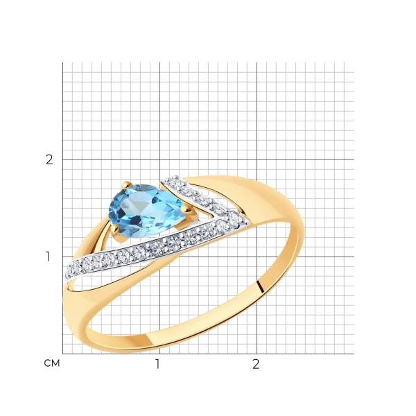 Кольцо из красного золота с топазом и фианитами