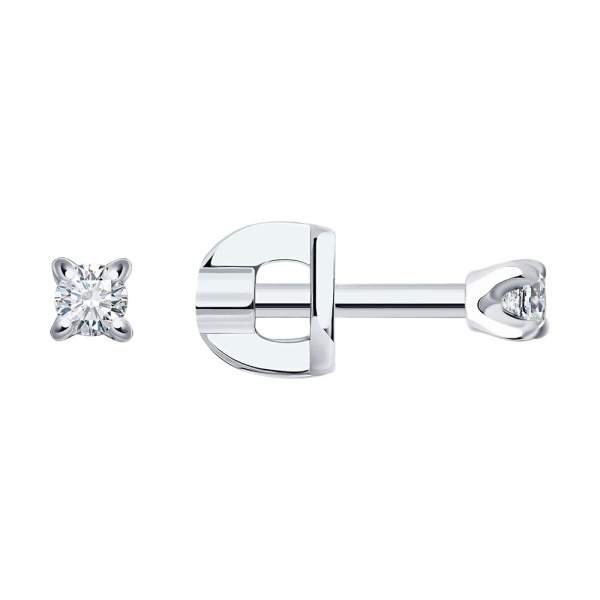 Серьги пусеты из белого золота с фианитами