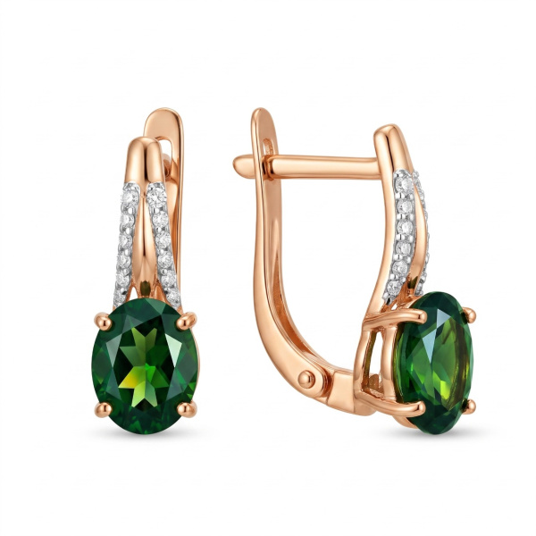Серьги из красного золота с агатами и фианитами