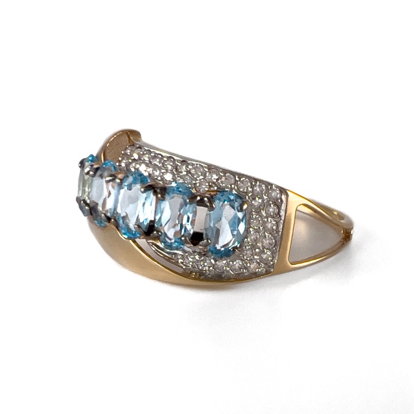 Кольцо из золота с топазом и фианитами