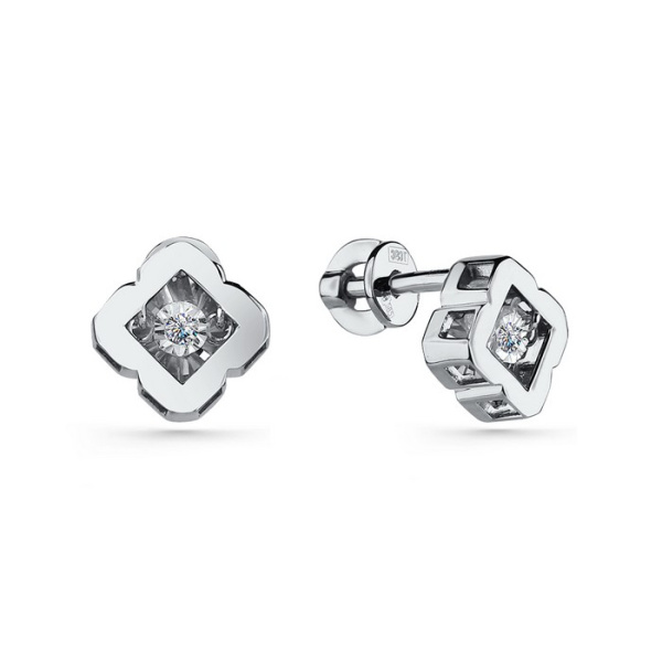 Серьги-пусеты из белого золота с танцующим бриллиантом