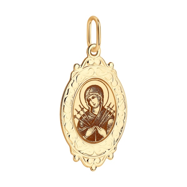 Иконка из красного золота с эмалью «Семистрельная Икона Божьей Матери»