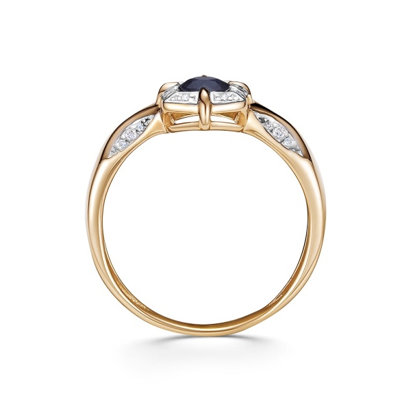 Кольцо из красного золота с сапфиром и бриллиантами