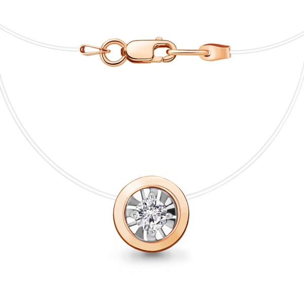 Колье на леске из красного золота с фианитом