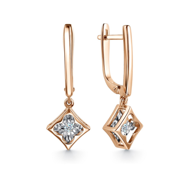 Серьги из красного золота с танцующим бриллиантом