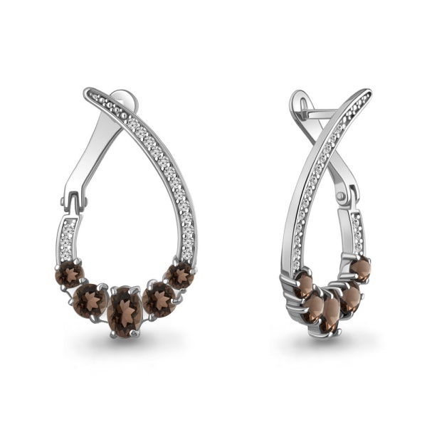 Серьги из серебра с раухтопазом и фианитами