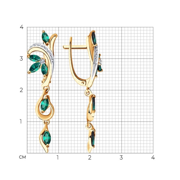 Серьги из красного золота с изумрудами и бриллиантами