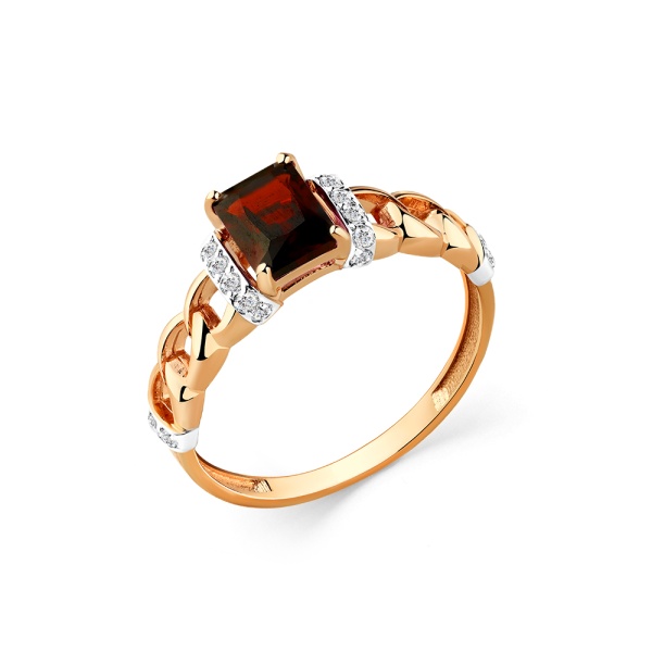 Кольцо из красного золота с гранатом и фианитами