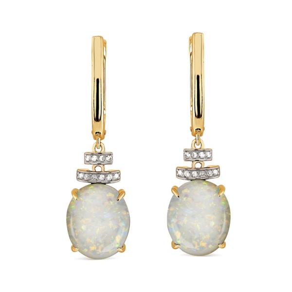 Серьги из желтого золота с опалами и бриллиантами