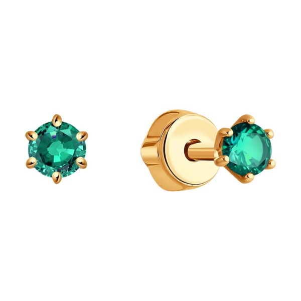 Серьги пусеты из красного золота с изумрудами
