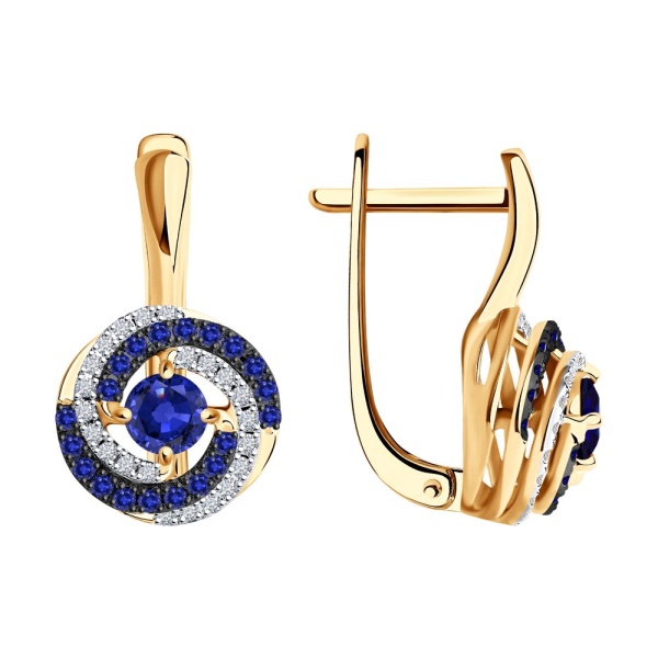 Серьги из красного золота с сапфирами и бриллиантами