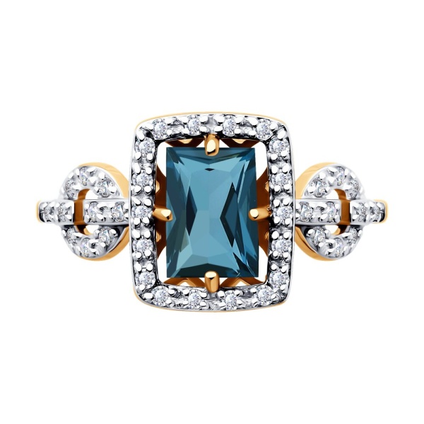 Кольцо из красного золота с топазом и фианитами