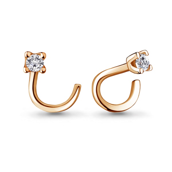 Пирсинг в нос из красного золота с фианитом