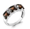 Кольцо из серебра с дымчатым кварцем и фианитами