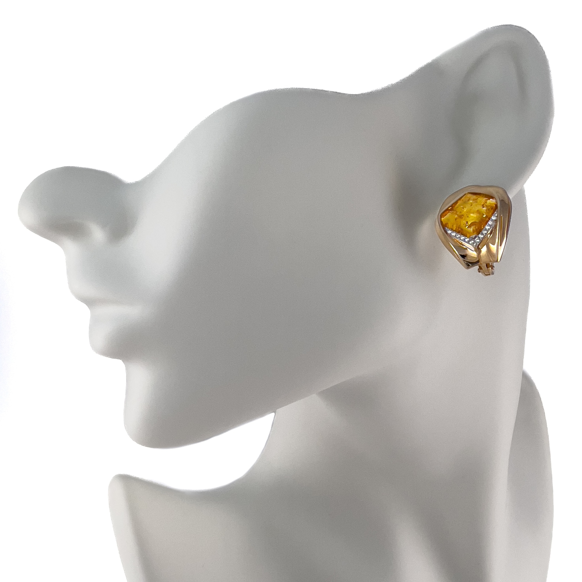 Серьги из золота с янтарем и фианитами