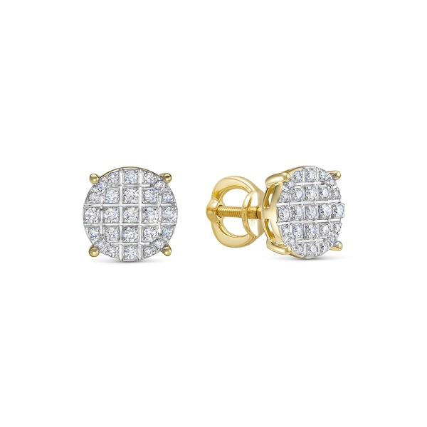 Серьги пусеты из желтого золота с бриллиантами