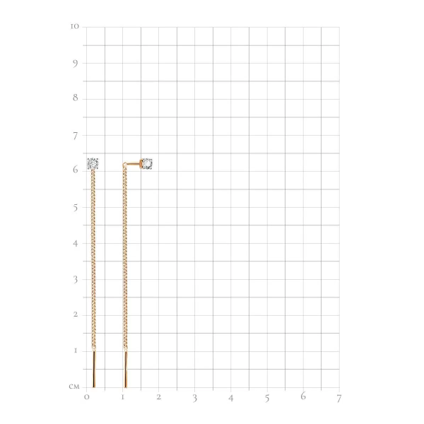 Серьги-цепочки из красного золота с фианитами