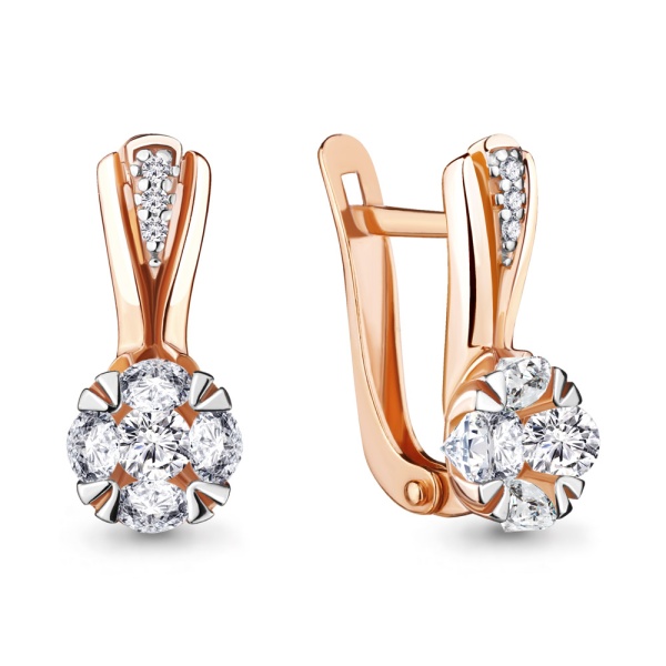 Серьги из красного золота с фианитами