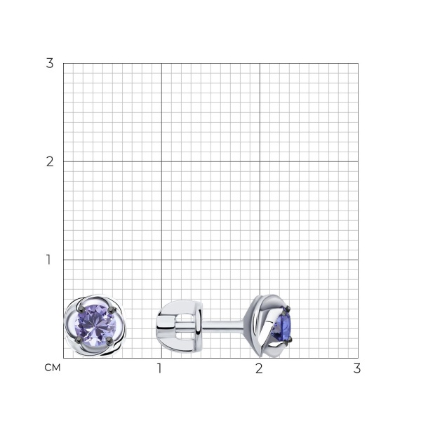 Серьги пусеты из белого золота с танзанитами