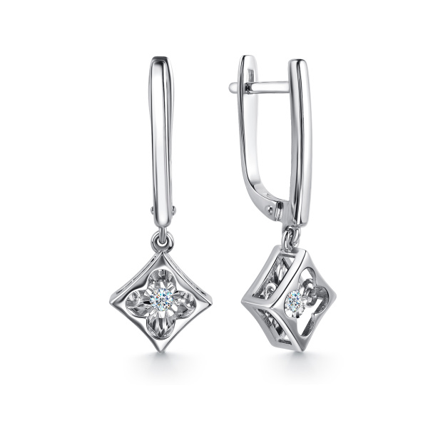 Серьги из белого золота с танцующим бриллиантом