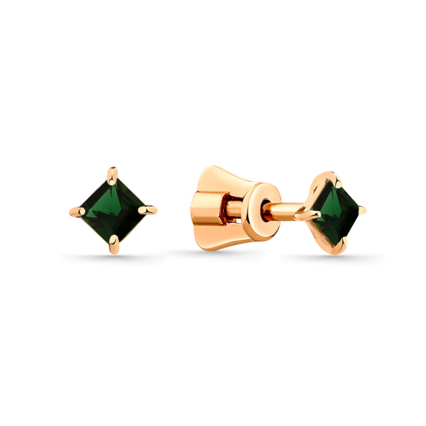Серьги-пусеты из красного золота с турмалином