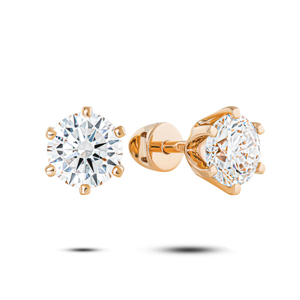 Серьги пусеты из красного золота с бриллиантами