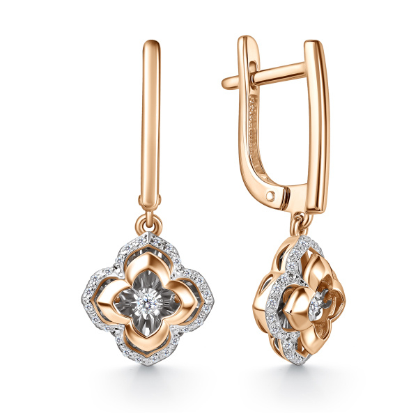 Серьги из комбинированного золота с танцующими бриллиантами