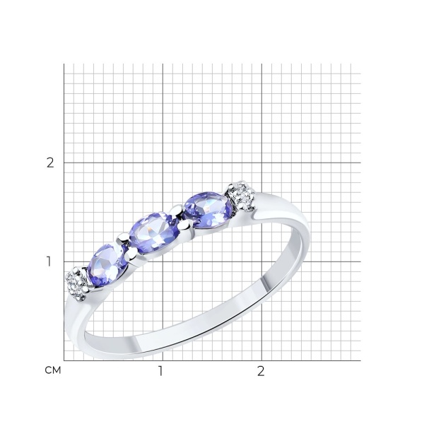 Кольцо из белого золота с танзанитами и бриллиантами