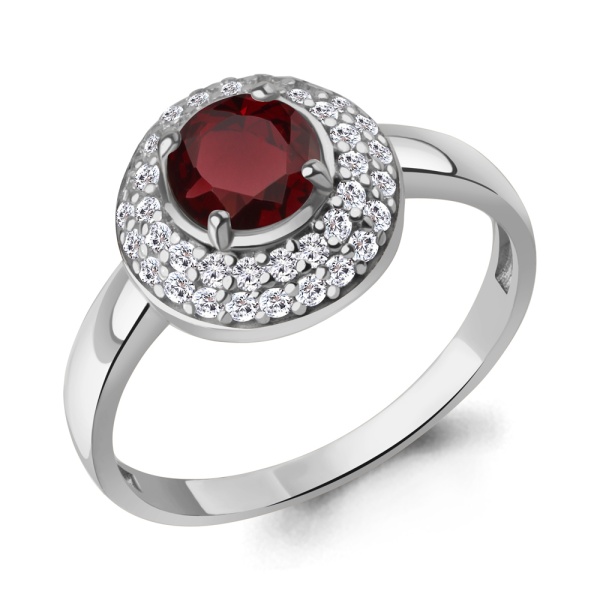 Кольцо из серебра с гранатом и фианитами
