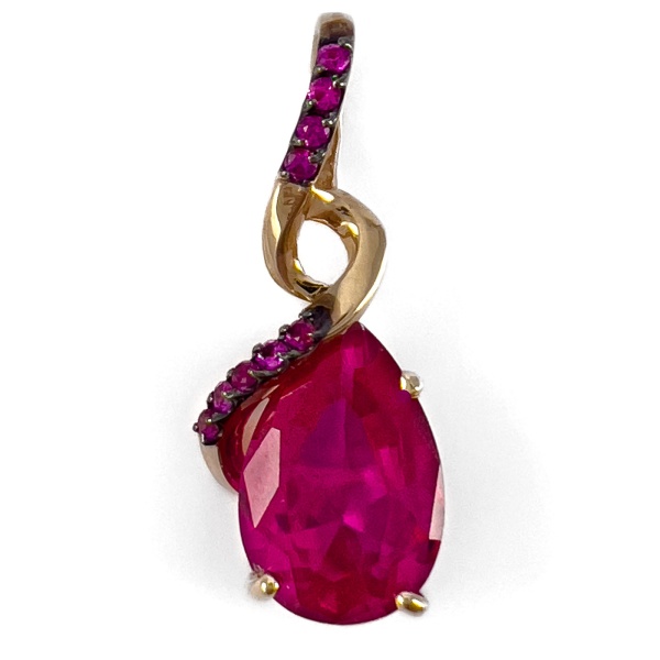 Подвеска из красного золота 585 пробы с рубином и фианитами