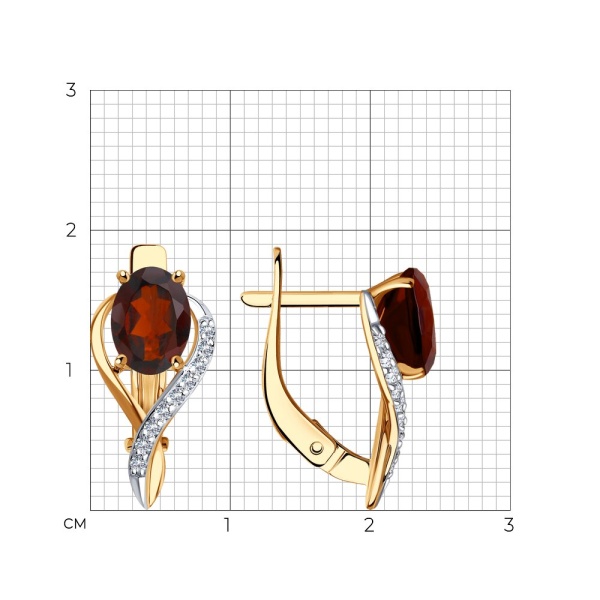 Серьги из красного золота с гранатами и фианитами