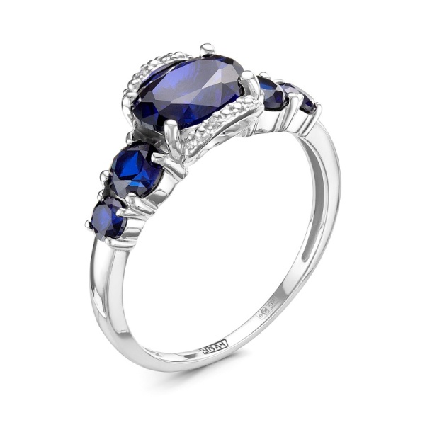 Кольцо из белого золота с сапфирами и бриллиантами