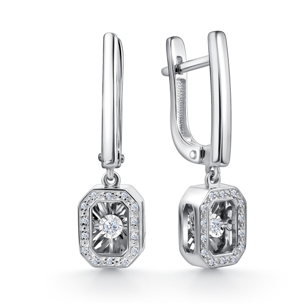 Серьги из белого золота с танцующим бриллиантом