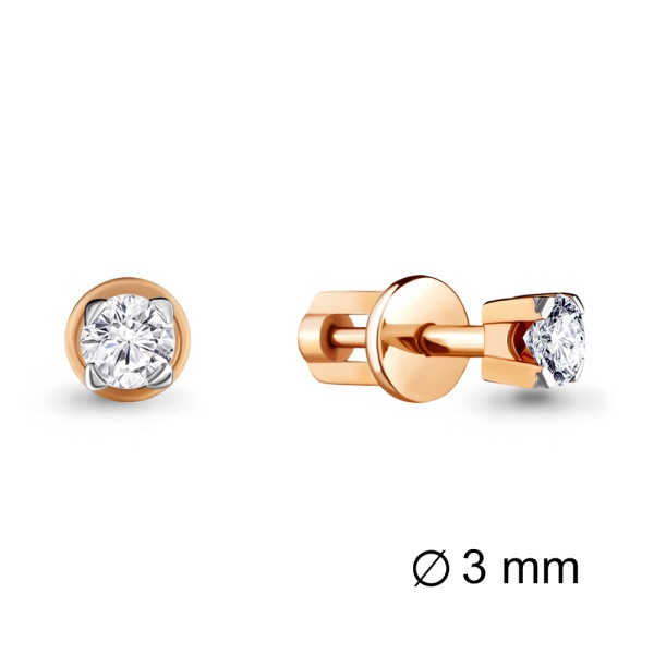 Серьги пусеты из красного золота с фианитами