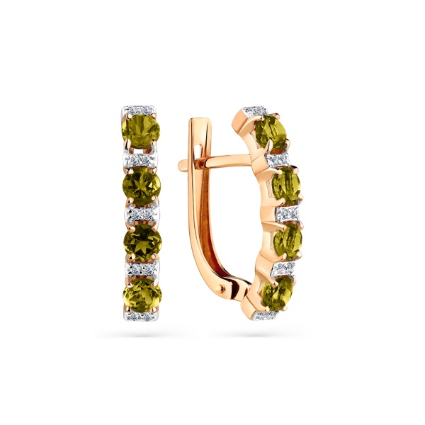 Серьги из красного золота с султанитами и фианитами