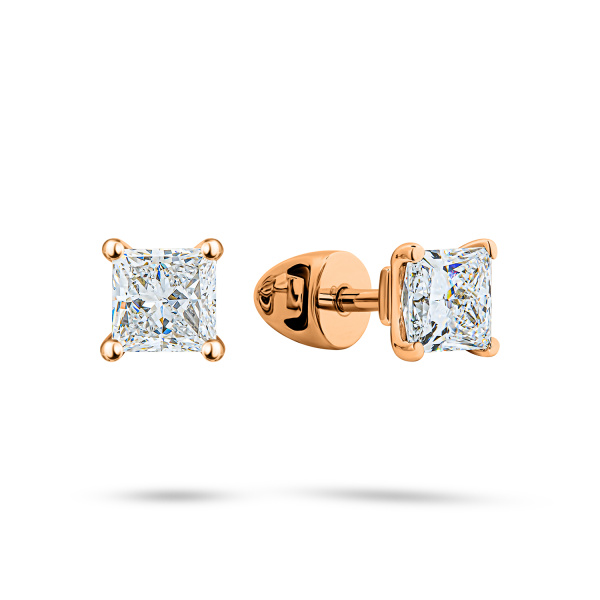 Серьги пусеты из красного золота с бриллиантами