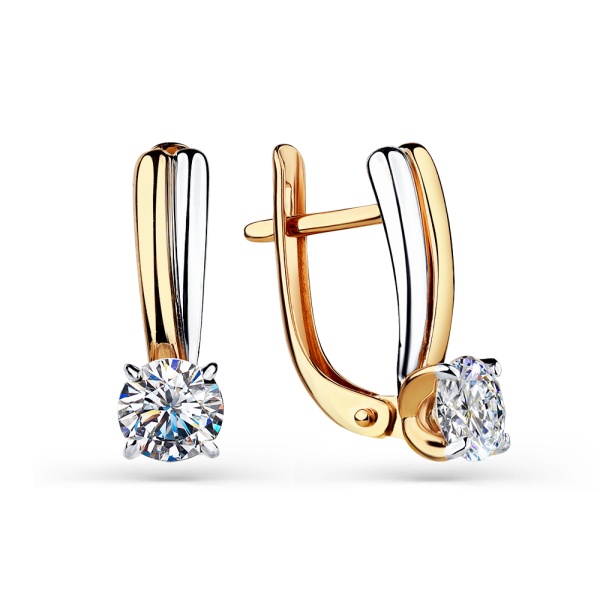 Серьги из комбинированного золота с фианитами