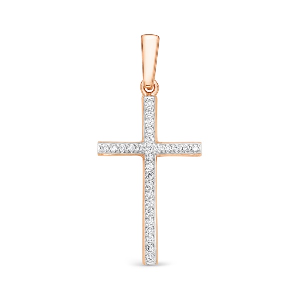 Декоративный крестик из красного золота с бриллиантами