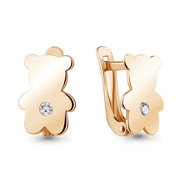 Серьги из красного золота с фианитами «Мишки»