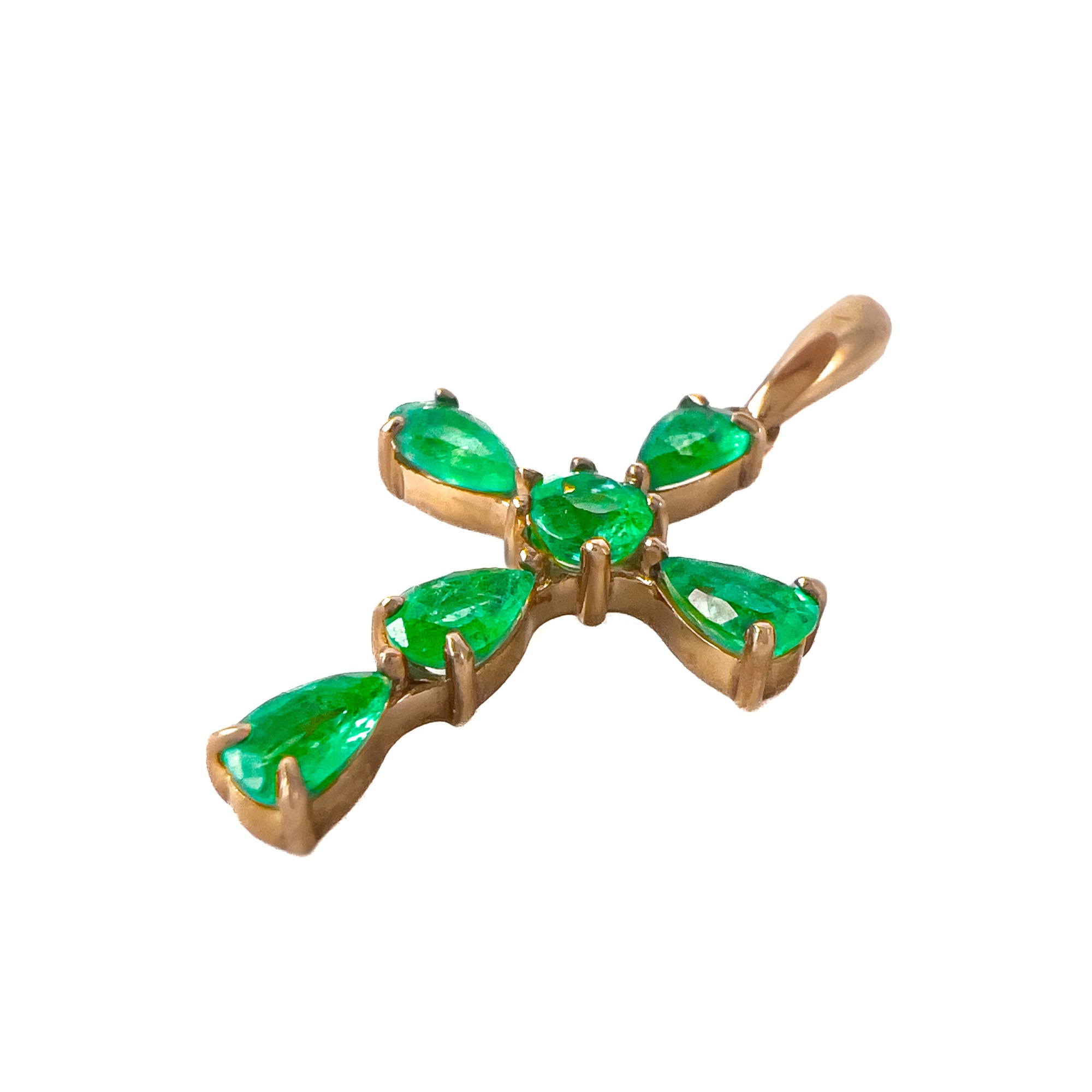 Декоративный крестик из золота с изумрудом