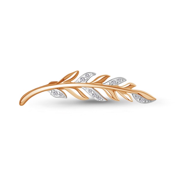 Брошь из комбинированного золота с фианитами «Веточка»