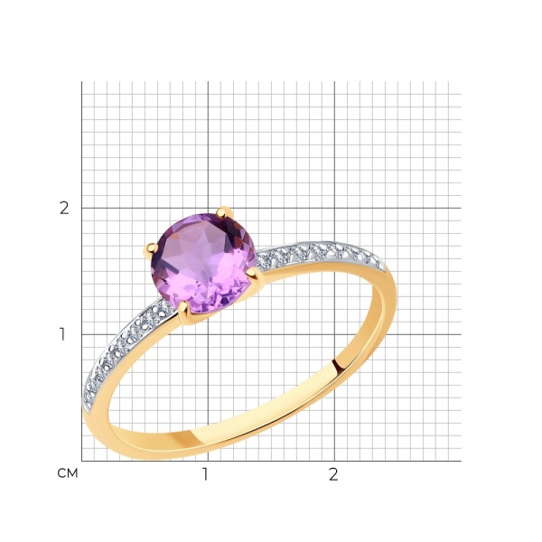Кольцо из красного золота с аметистом и фианитами