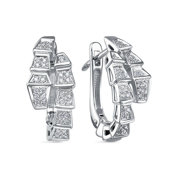 Серьги из белого золота с бриллтантами в форме змеи