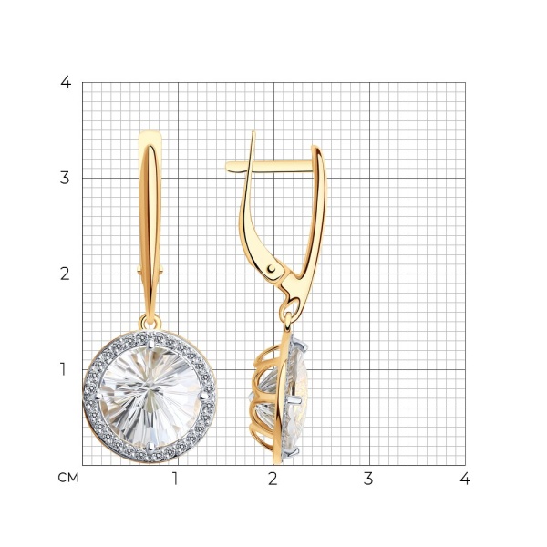 Серьги из красного золота с горным хрусталём и фианитами