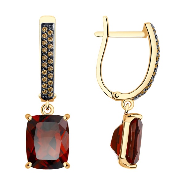Серьги из красного золота с гранатами и фианитами