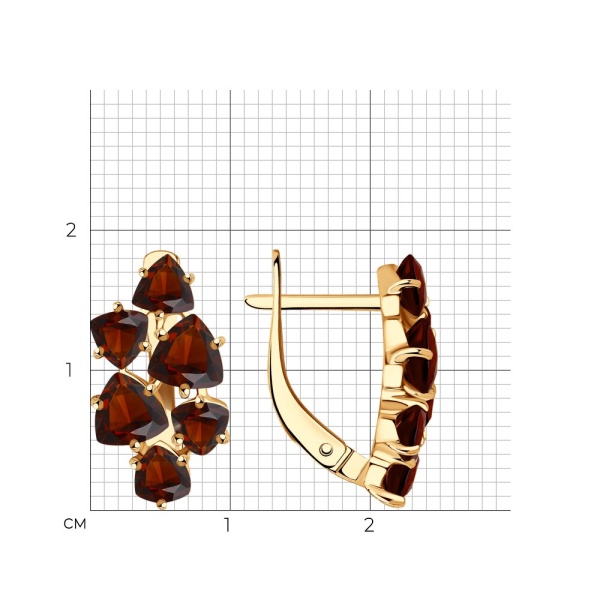 Серьги из красного золота с гранатами