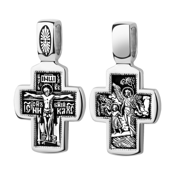 Крестик православный из серебра «Святой Ангел Хранитель с дитём»